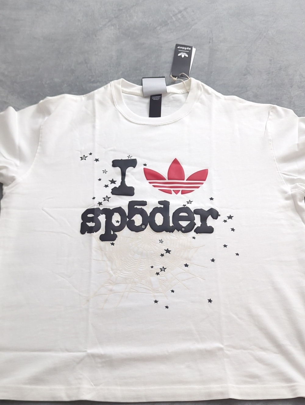 adidas White Tee with Red Trefoil & Black Graphic